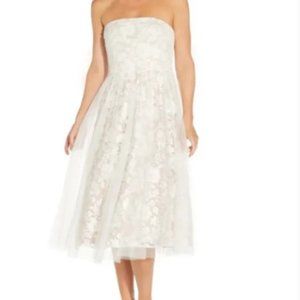 NWT AIDAN BY AIDAN MATTOX Strapless Lace Fit Flare Dress, size 10, Ivory in Nude